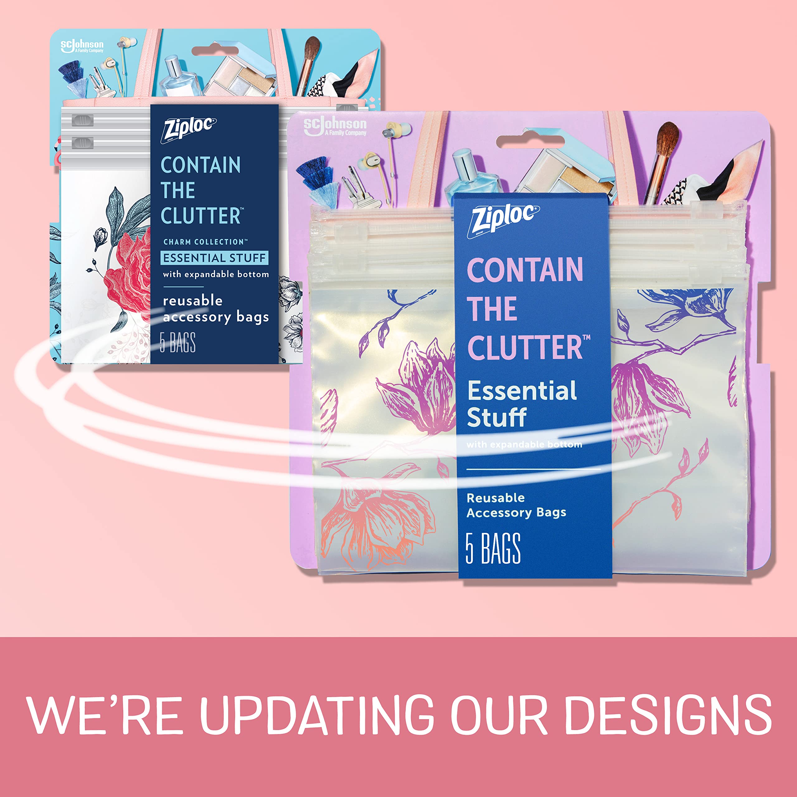 Ziploc Boho design makeup pouch supports on-the-go organization in bags.