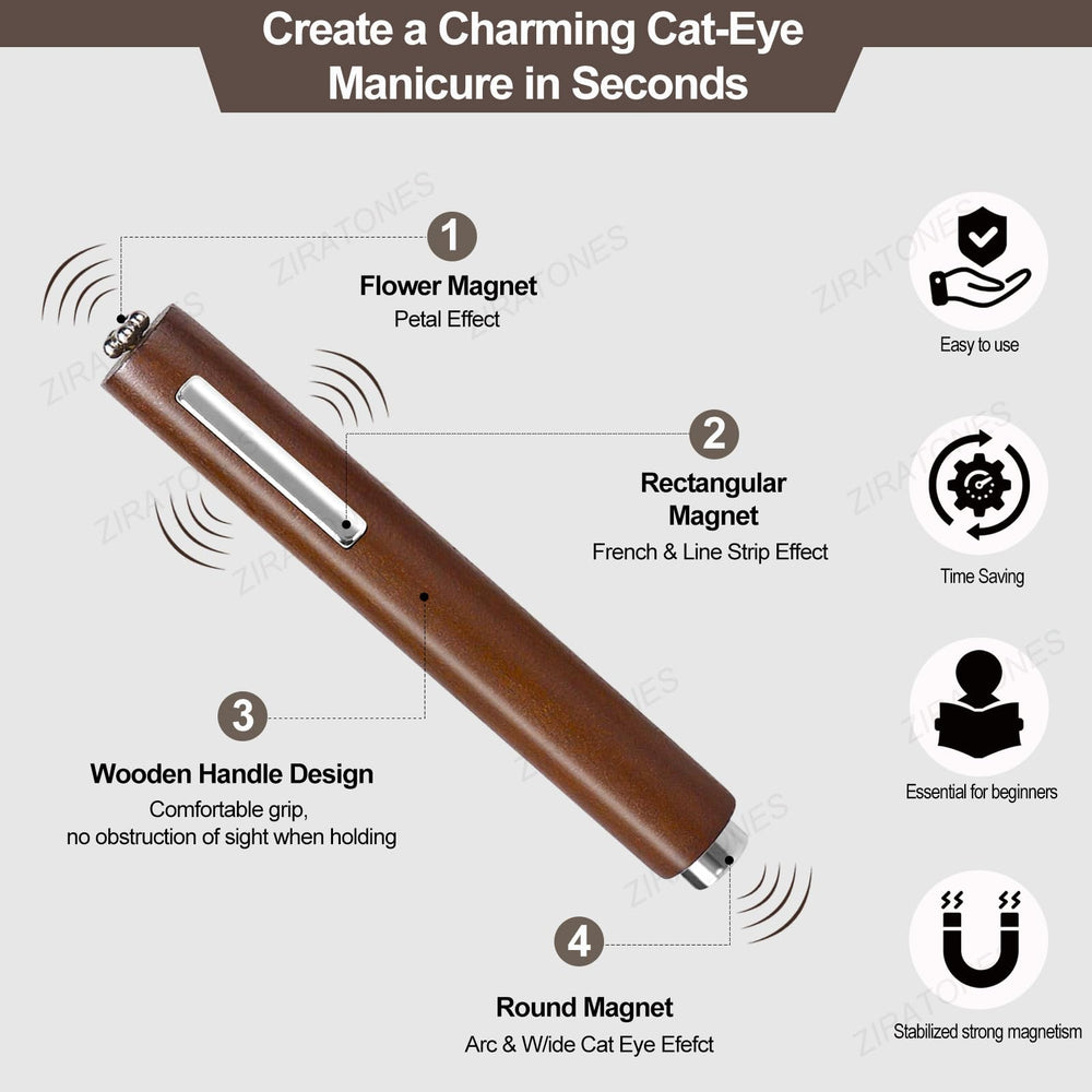 ZIRATONES cat eye magnet used with gel polish for dramatic effect