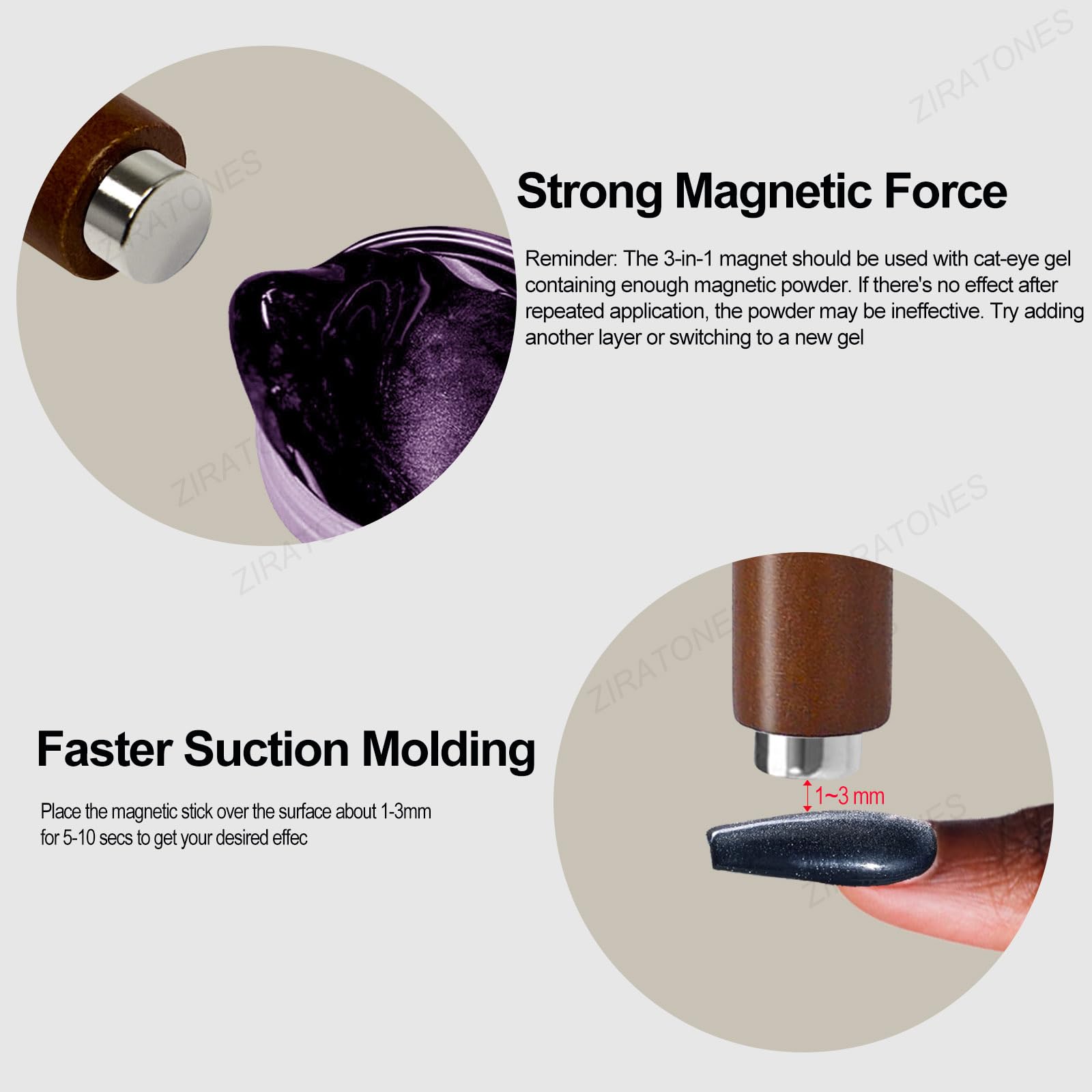 ZIRATONES cat eye magnet on nails during DIY process enables quick glam accents