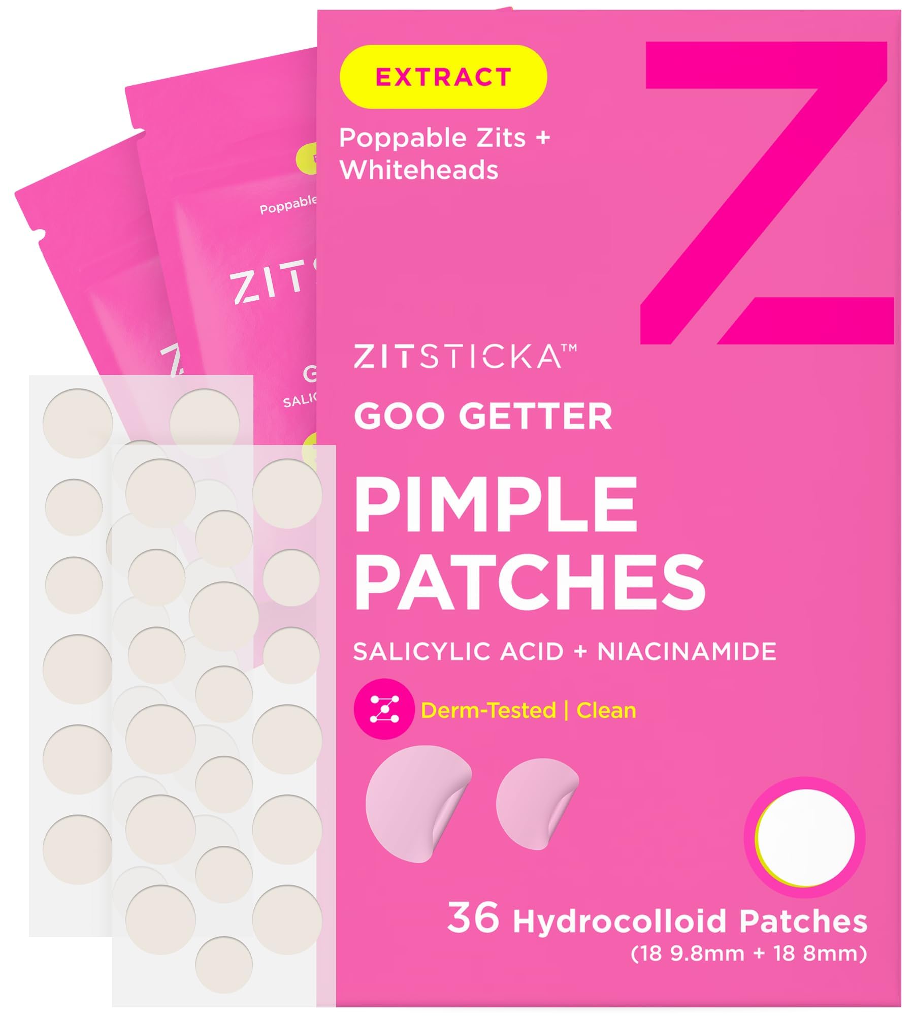 ZitSticka GOO GETTER patches closeup showing moisture extraction for zits