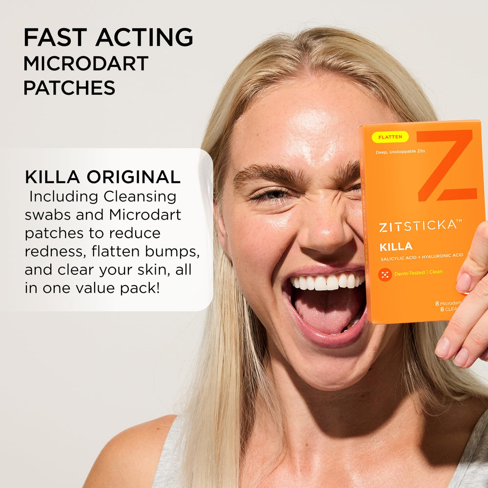 ZitSticka Cleana swab prep shown before patch application for better adhesion.