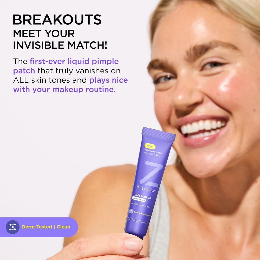 ZitSticka Liquid Pimple Patch drying clear on skin—breathable invisible barrier under makeup