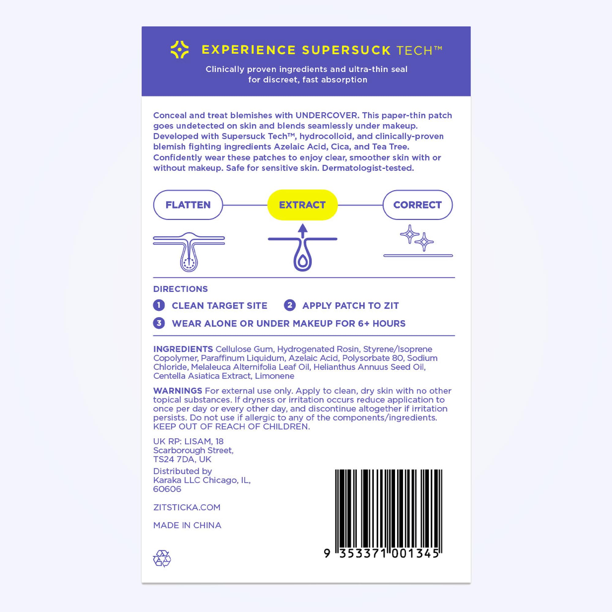 ZitSticka Undercover 72ct hydrocolloid action may reduce visible blemish signs.