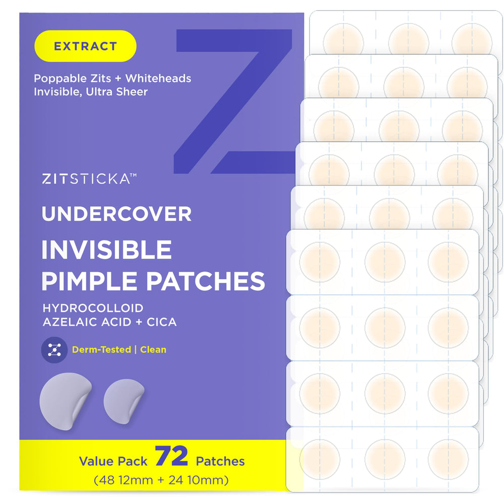 ZitSticka Undercover 72ct packaging shows ultra-thin patches for discreet blemish care.