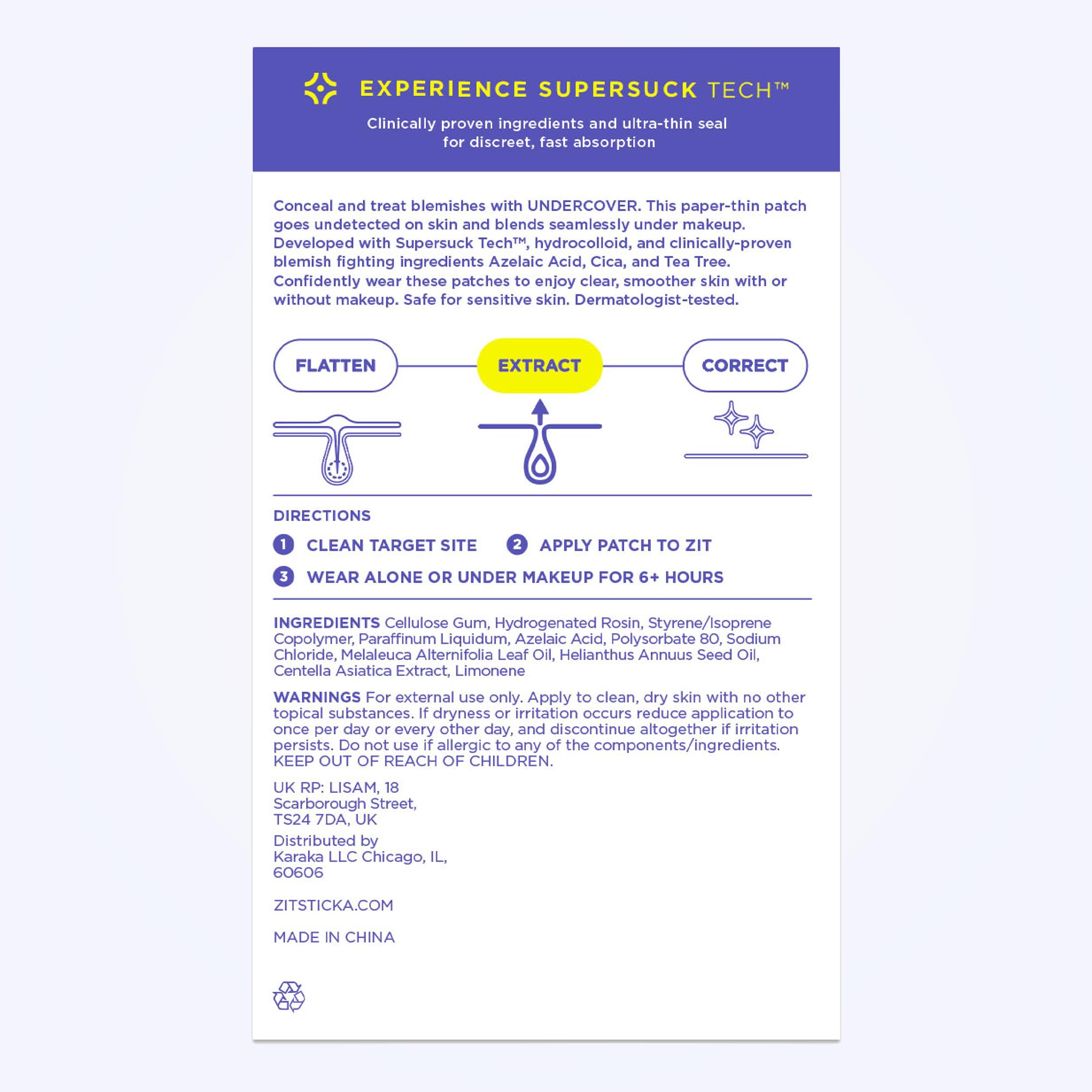 ZitSticka Undercover patches on skin illustrate invisibility and moisture balance.
