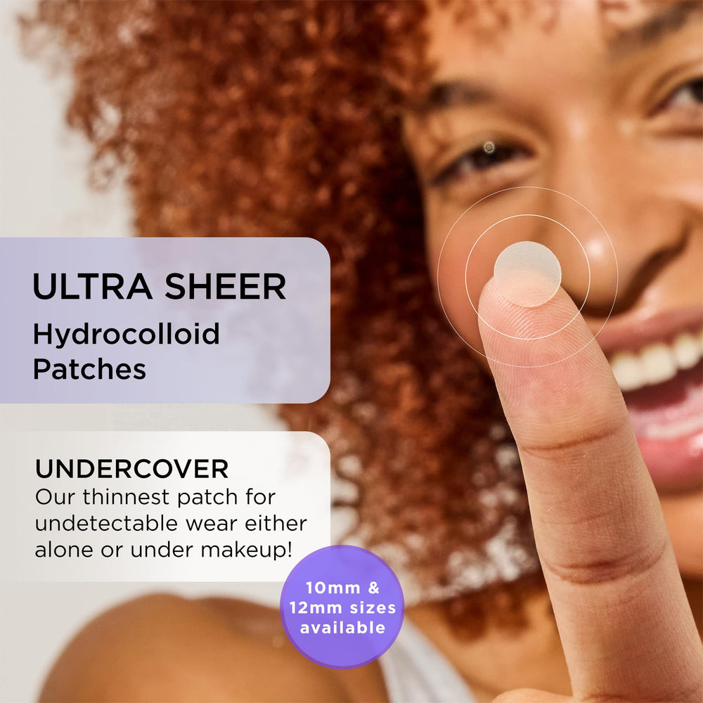 ZitSticka Undercover patches applied under makeup for invisible blemish protection.