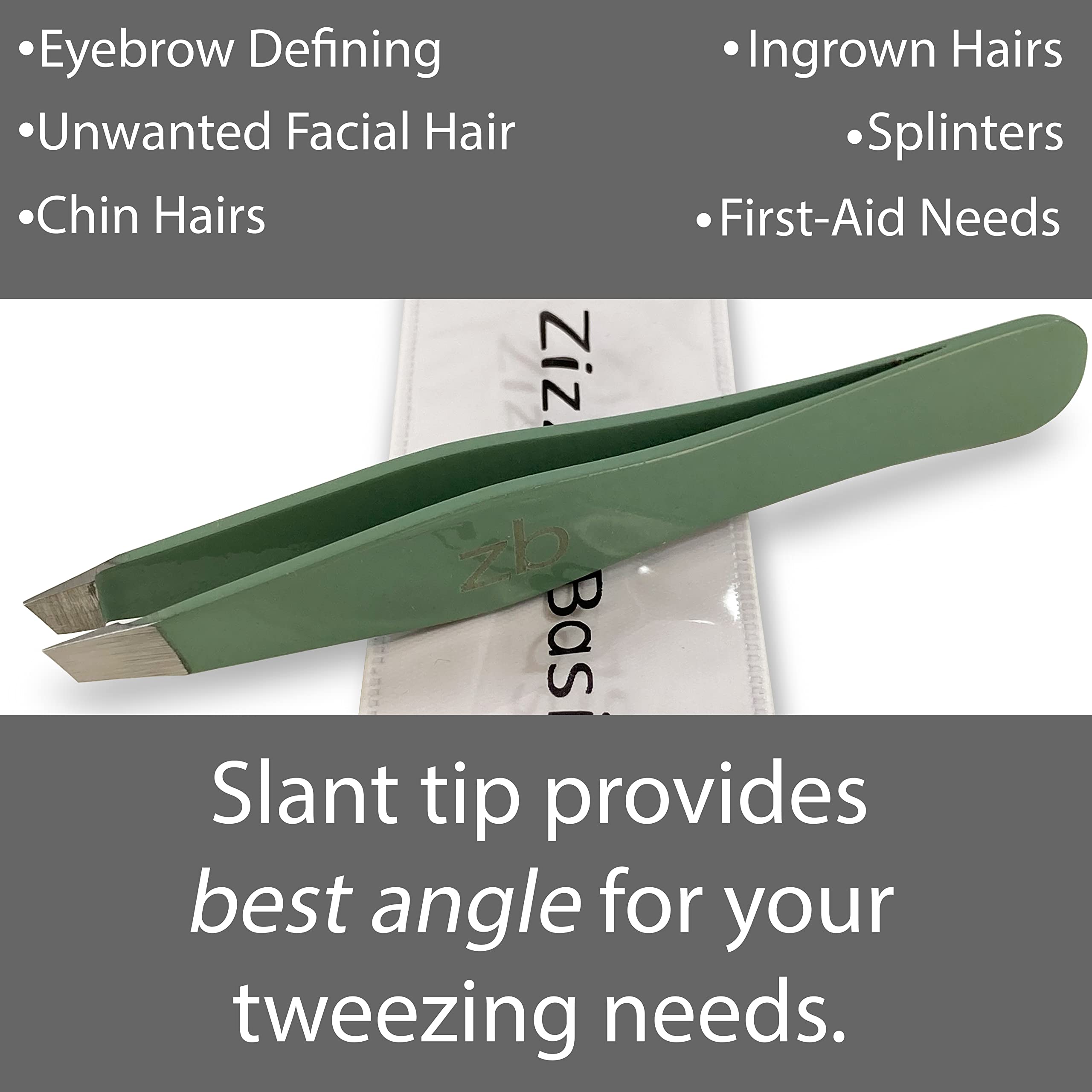 Zizzili Basics tweezers with slant tip for eyebrow shaping and fine-hair removal.
