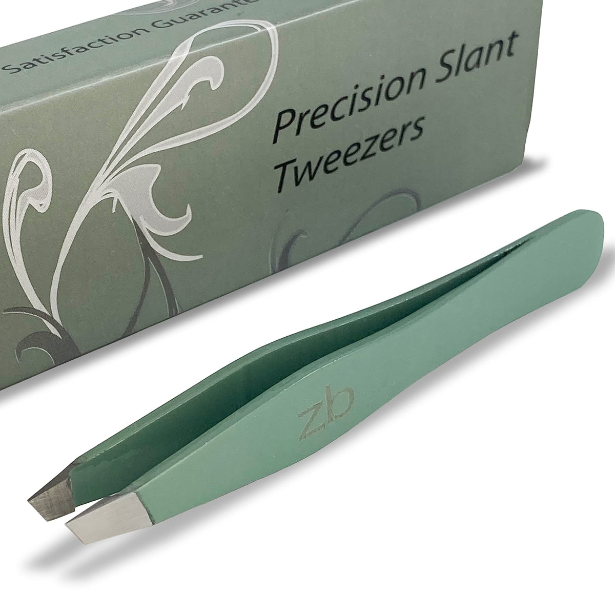 Zizzili Basics tweezers in Sage finish showcase surgical-grade steel for precise grooming tasks.