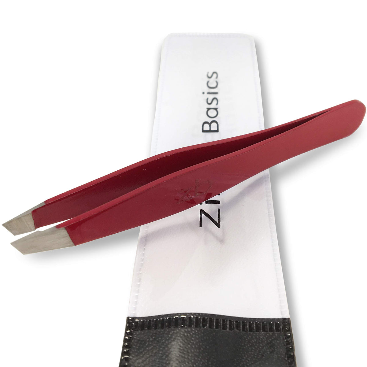 Zizzili Basics tweezers with slant tip for precise eyebrow shaping at home.