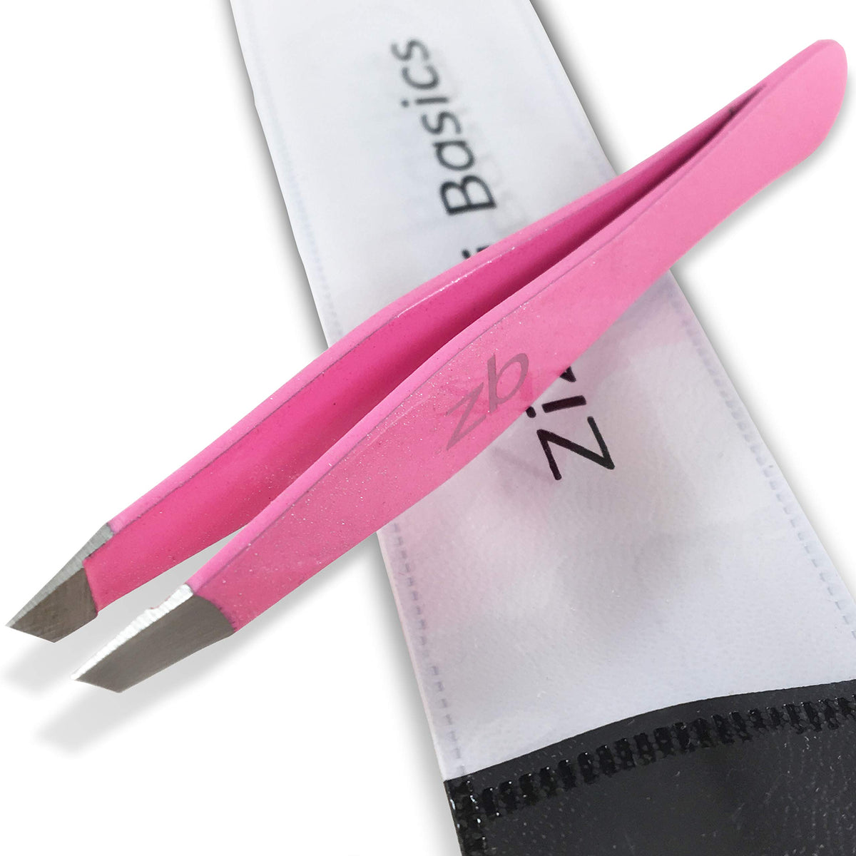 Zizzili Basics Tweezers with surgical stainless slant tip close-up for precise eyebrow shaping