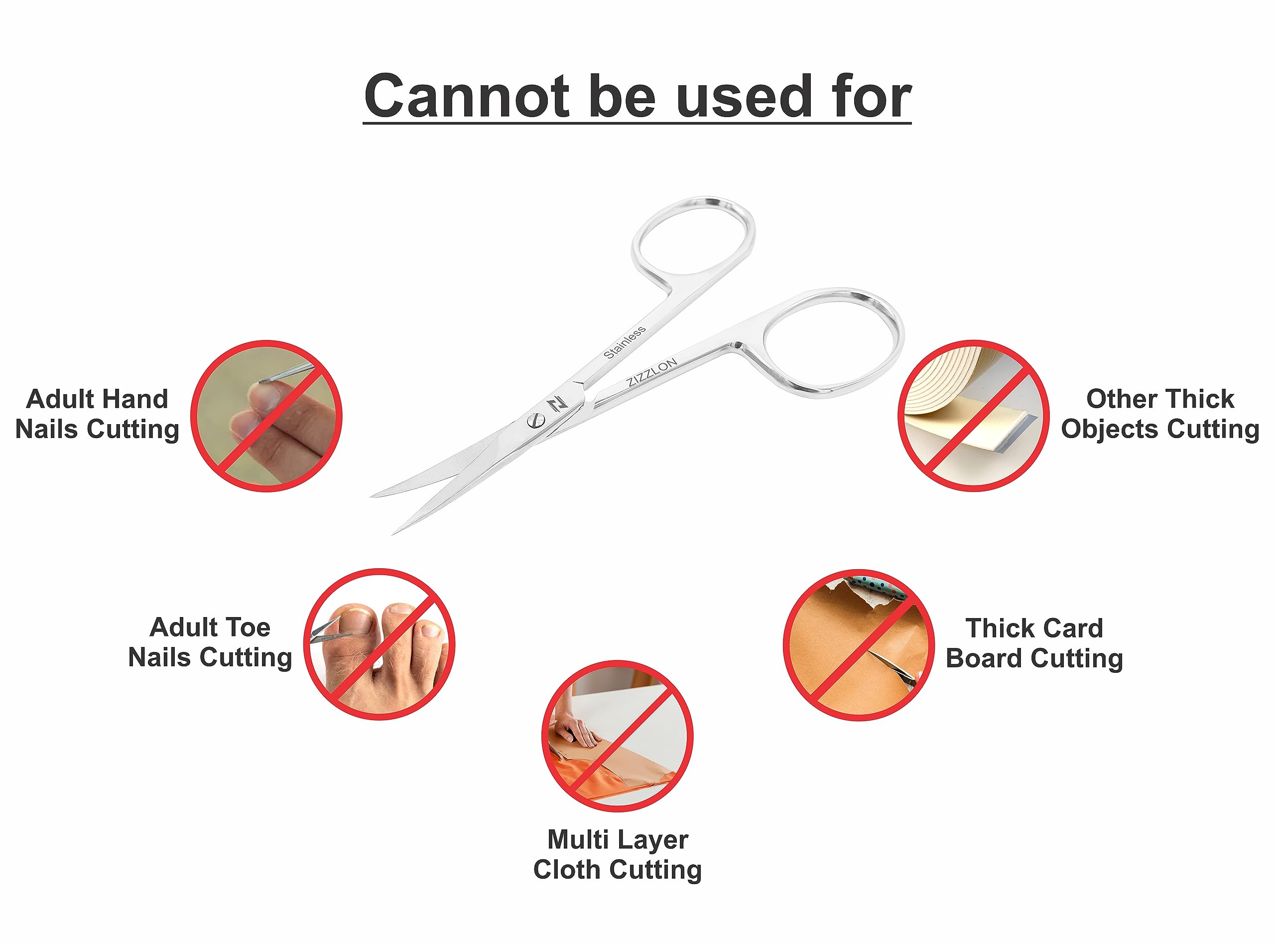 ZIZZLON Cuticle Scissors dry-skin care around brows and beard with curved blades.