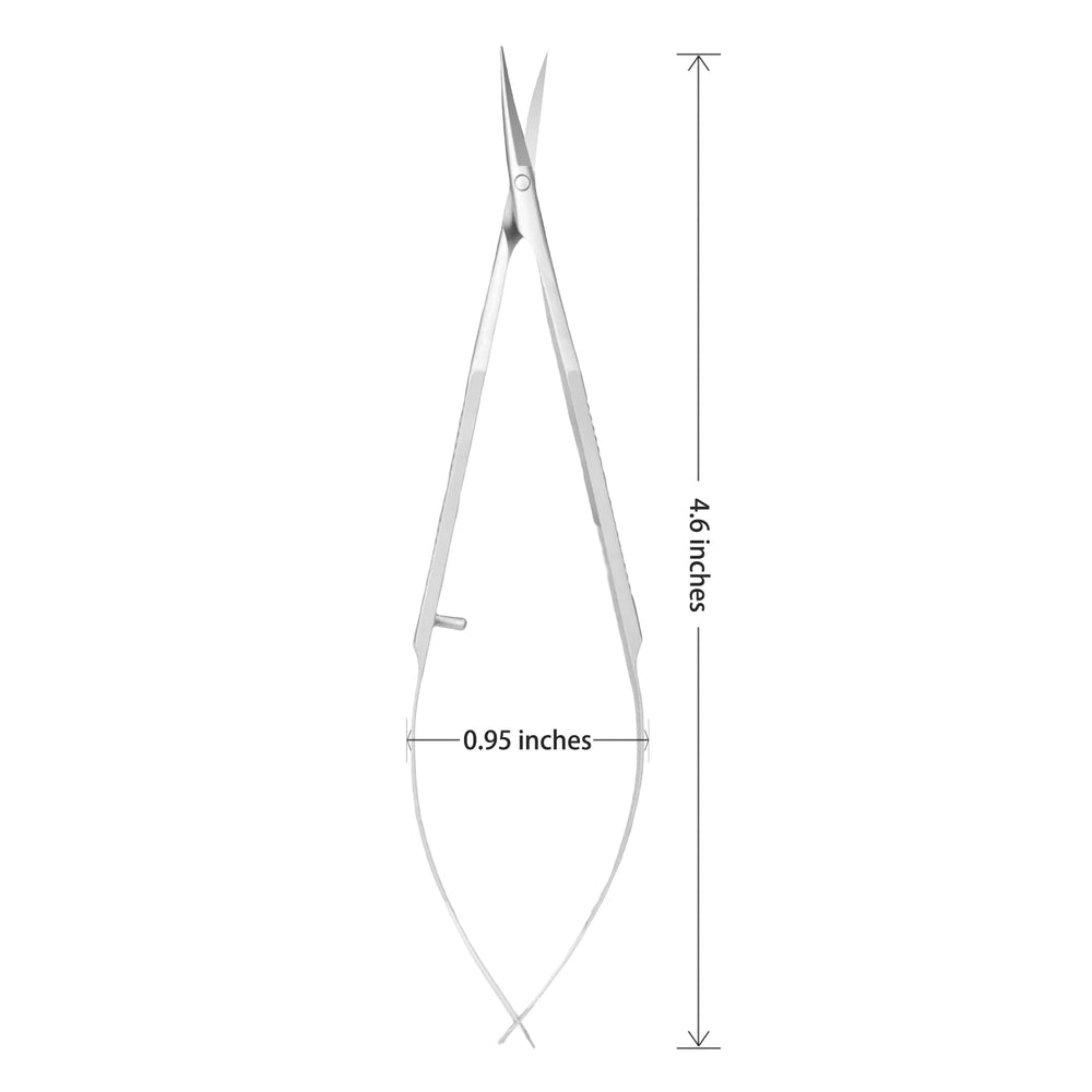 ZIZZON curved fine-pointed tip scissors in use for ultra-precise trimming.