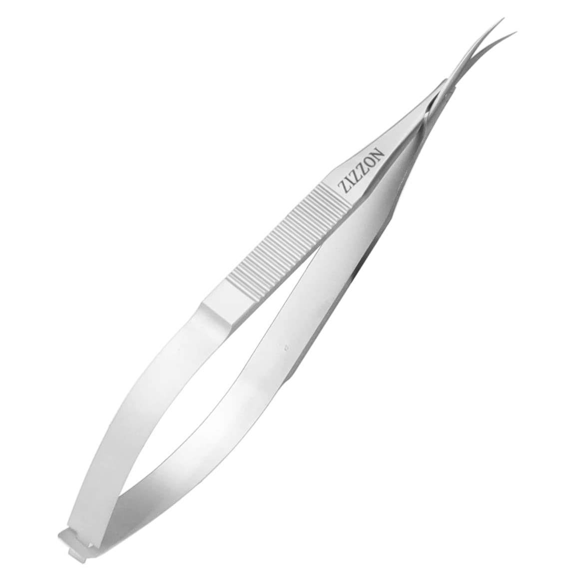 ZIZZON cuticle scissors curved-tip closeup for precise nail and brow grooming.