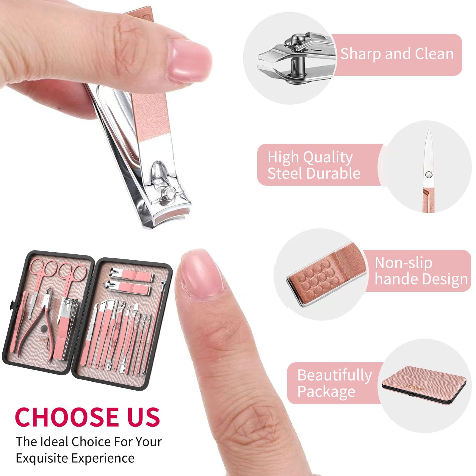 ZIZZON pedicure tools highlight stainless steel durability and smooth cutting action.