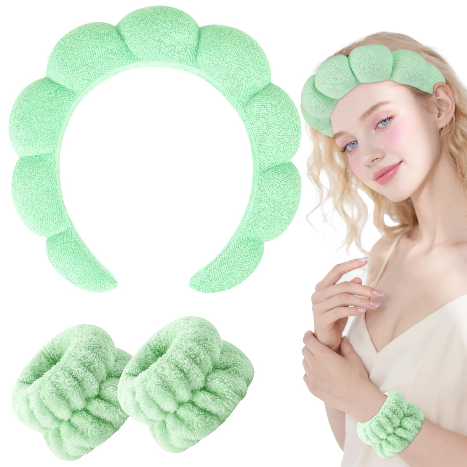 Light green spa headband adds style with skincare-friendly design