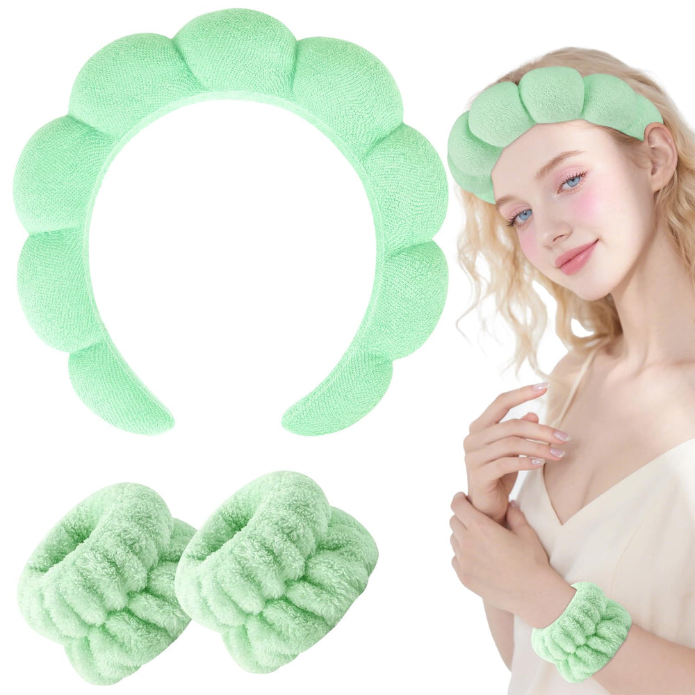 Light green spa headband adds style with skincare-friendly design