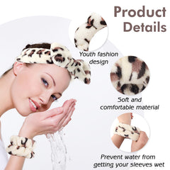 Zkptops plush padded headband beige leopard close-up showing cozy spa comfort
