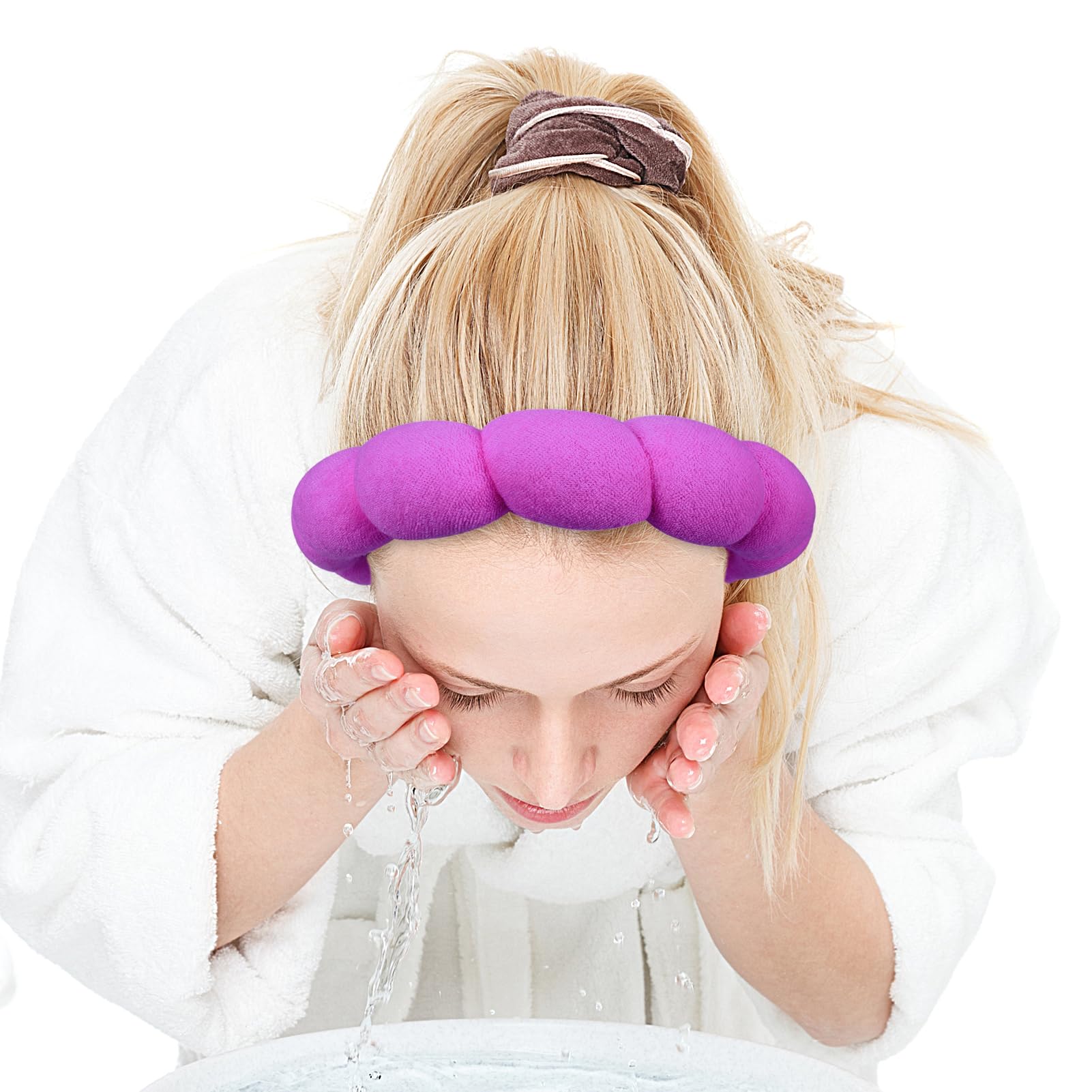 Zkptops spa headband dark-purple fabric close-up highlights plush feel