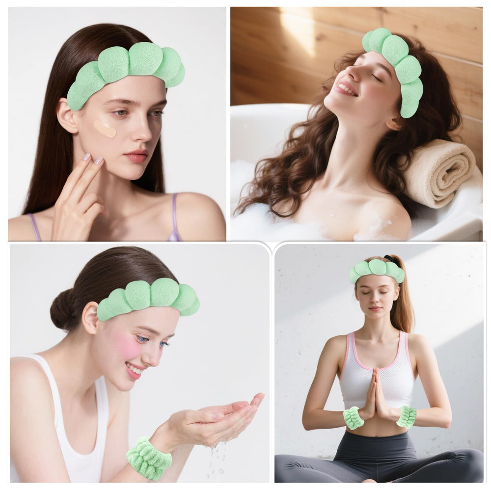 Terry cloth surface and flexible fit demonstrated during skincare routine