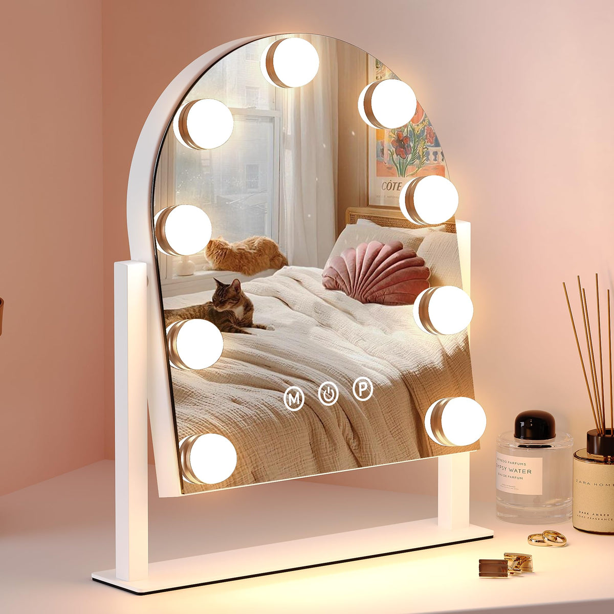 ZL ZELing makeup mirror with lights shows adjustable brightness for natural makeup.