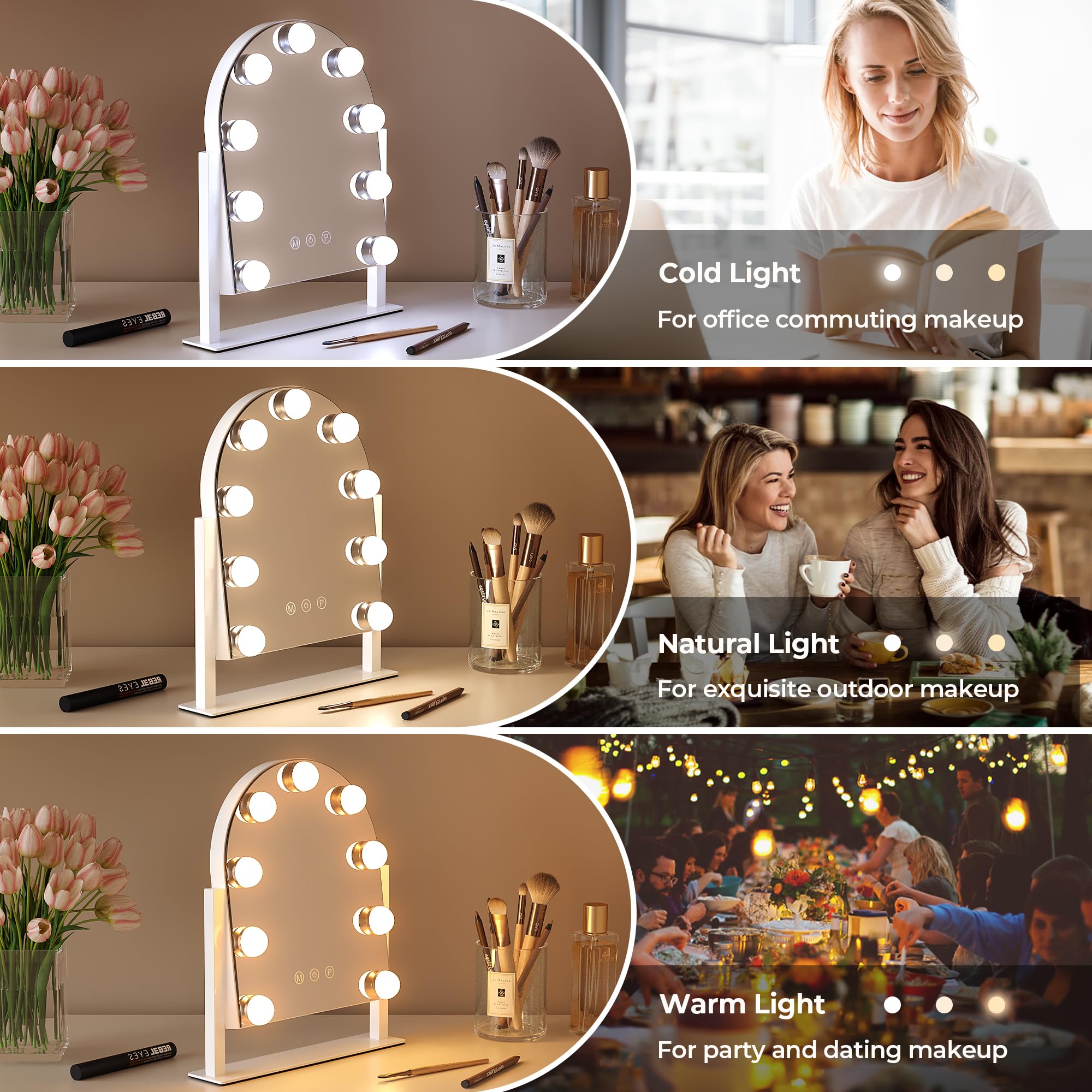 ZL ZELing makeup mirror touch-control enables easy power and brightness adjustments.