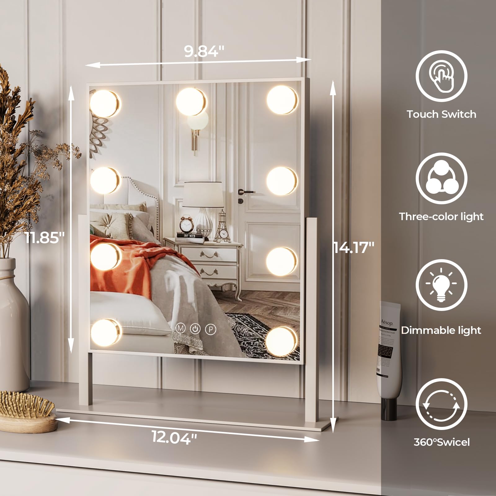 ZL ZELing vanity mirror detachable 10x magnifier for precise eyeliner and mascara.