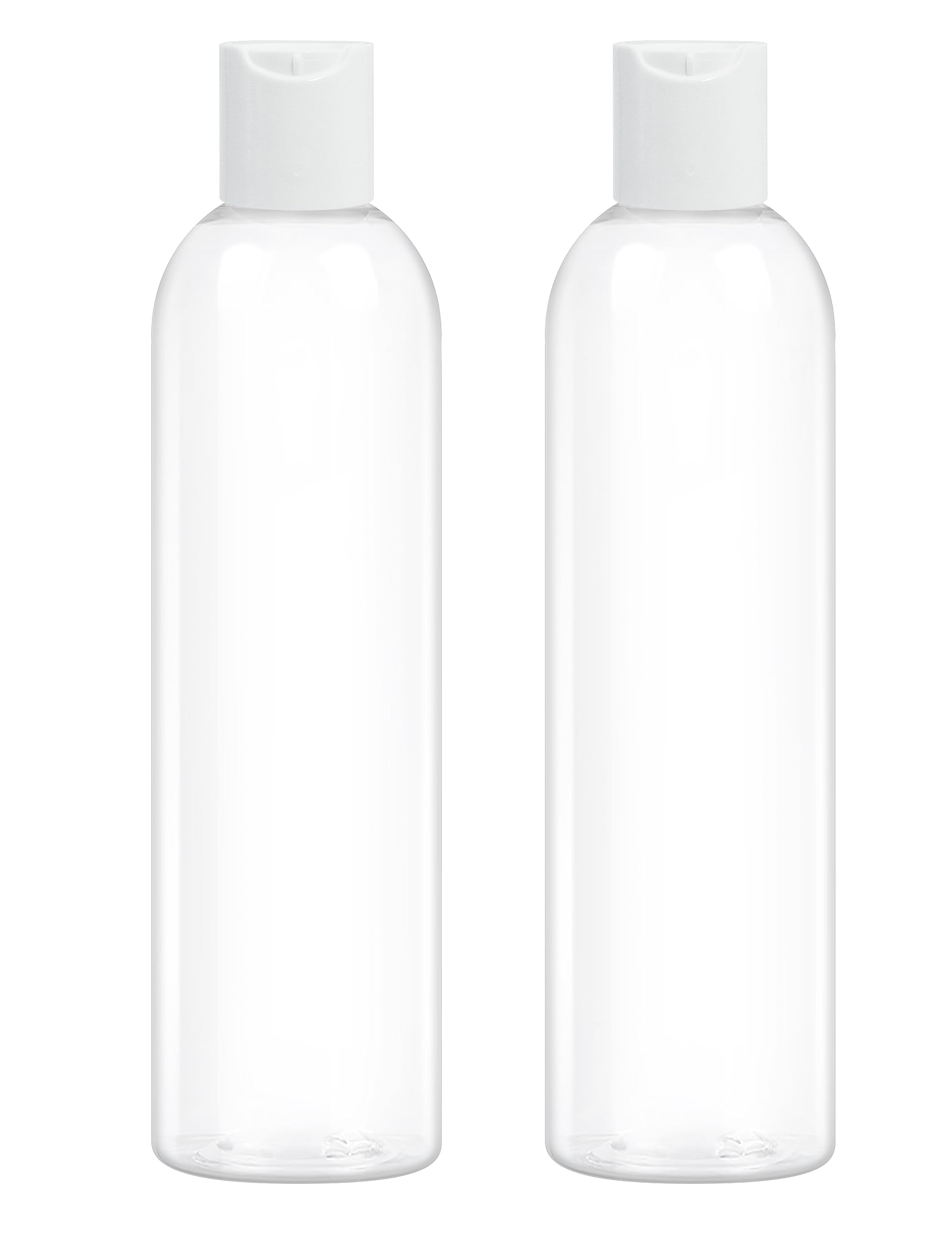 ZLEVEAYN 2-pack 8oz clear bottles with disc caps, front view for easy dispensing.