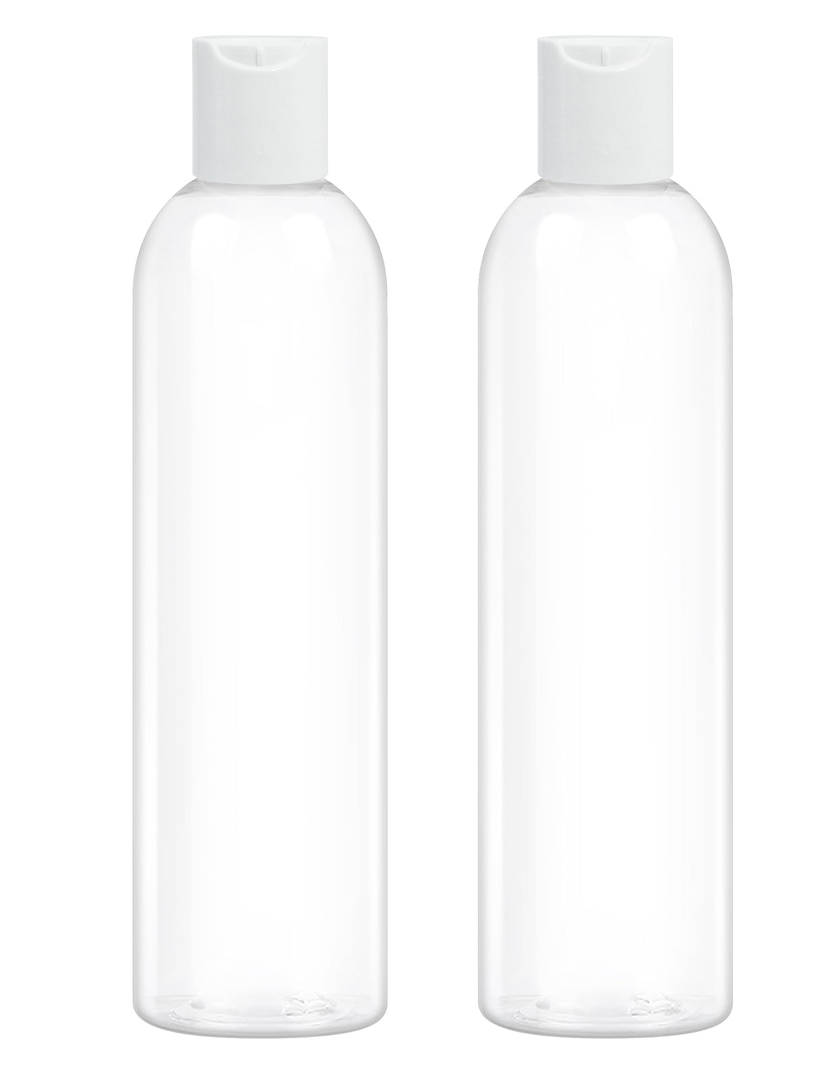 ZLEVEAYN 2-pack 8oz clear bottles with disc caps, front view for easy dispensing.