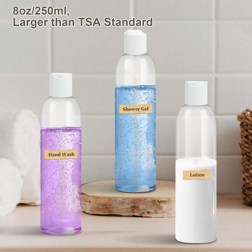 ZLEVEAYN reusable bottles in kitchen or bathroom for shampoos and lotions.