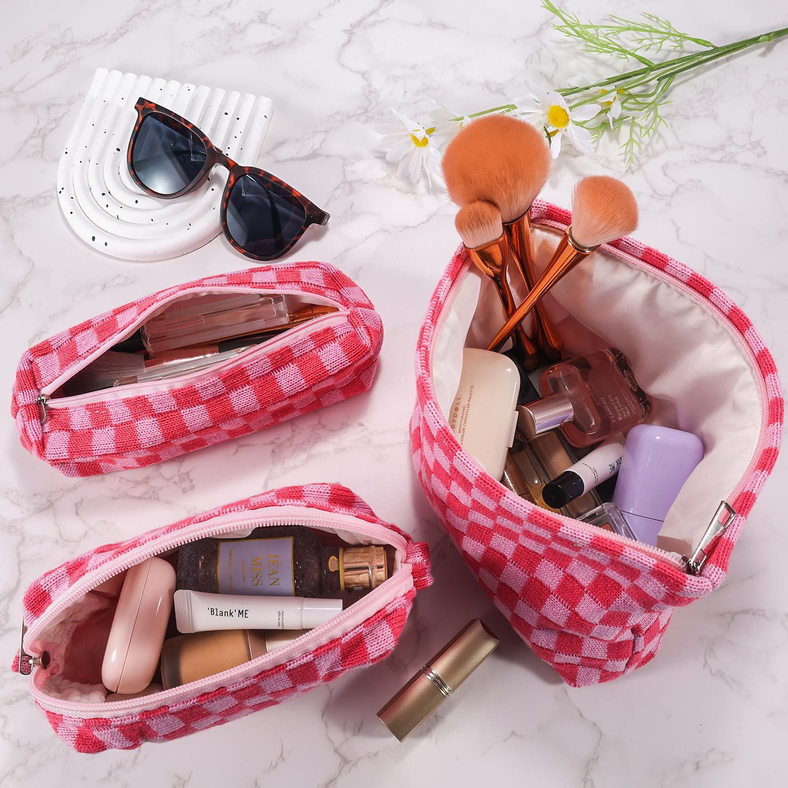 ZLFSRQ bolsa maquillaje cuadros preppy, diseño elegante para organización diaria