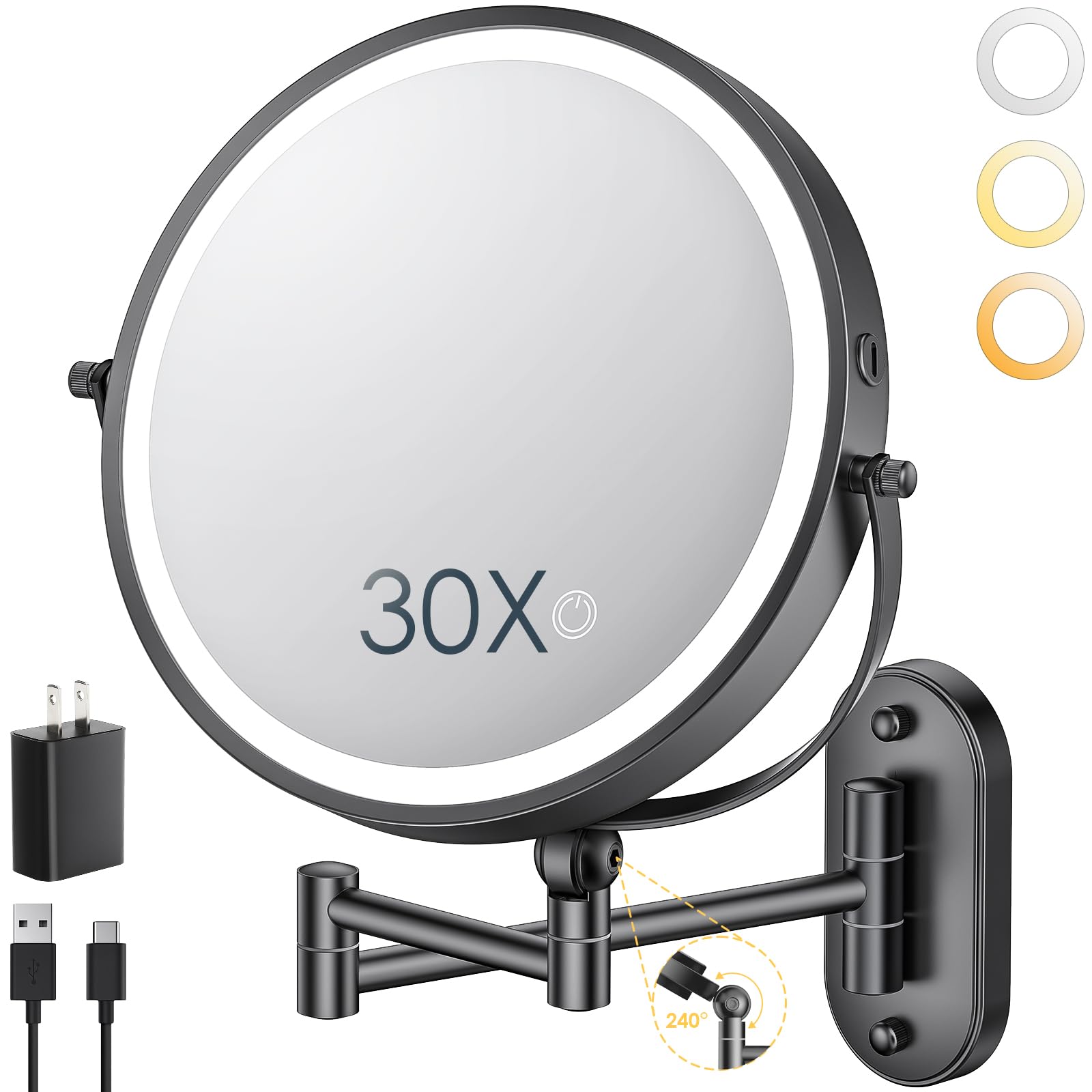 ZLOKLA 9-inch wall-mounted mirror with extendable arm for versatile positioning during makeup