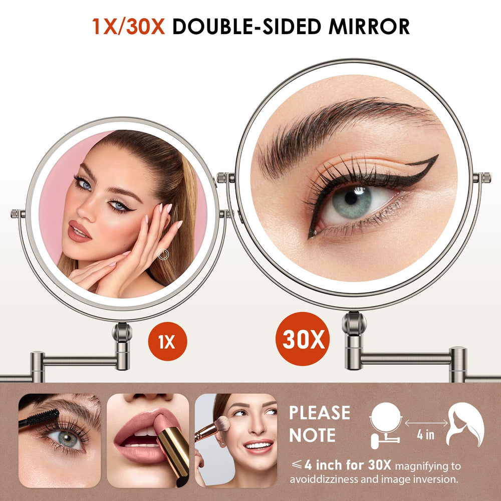 ZLOKLA lighted makeup mirror showing adjustable brightness and color temperature options.