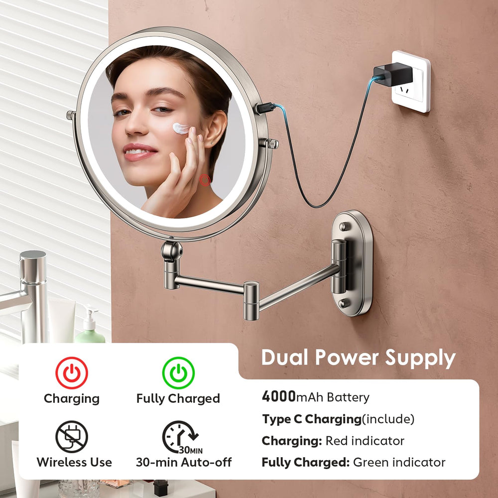 ZLOKLA rechargeable makeup mirror powered by a 4000mAh battery for cordless use.