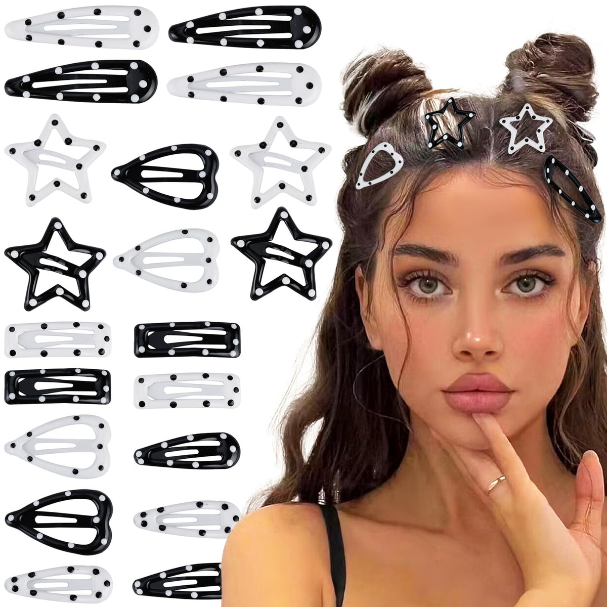 ZLSPTK star hair clip in black polka dot, non-slip daily wear.