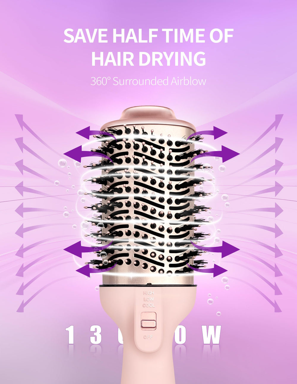 ZM ZHEMEI hair dryer brush rosegold bristles closeup smooths hair and detangles