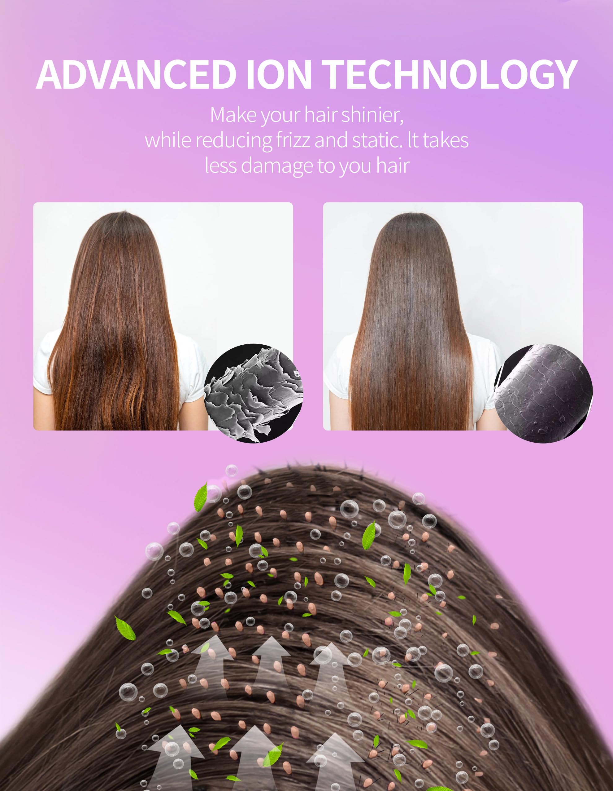 ZM ZHEMEI hair dryer brush rosegold in use demonstrates 360 degree cord maneuverability