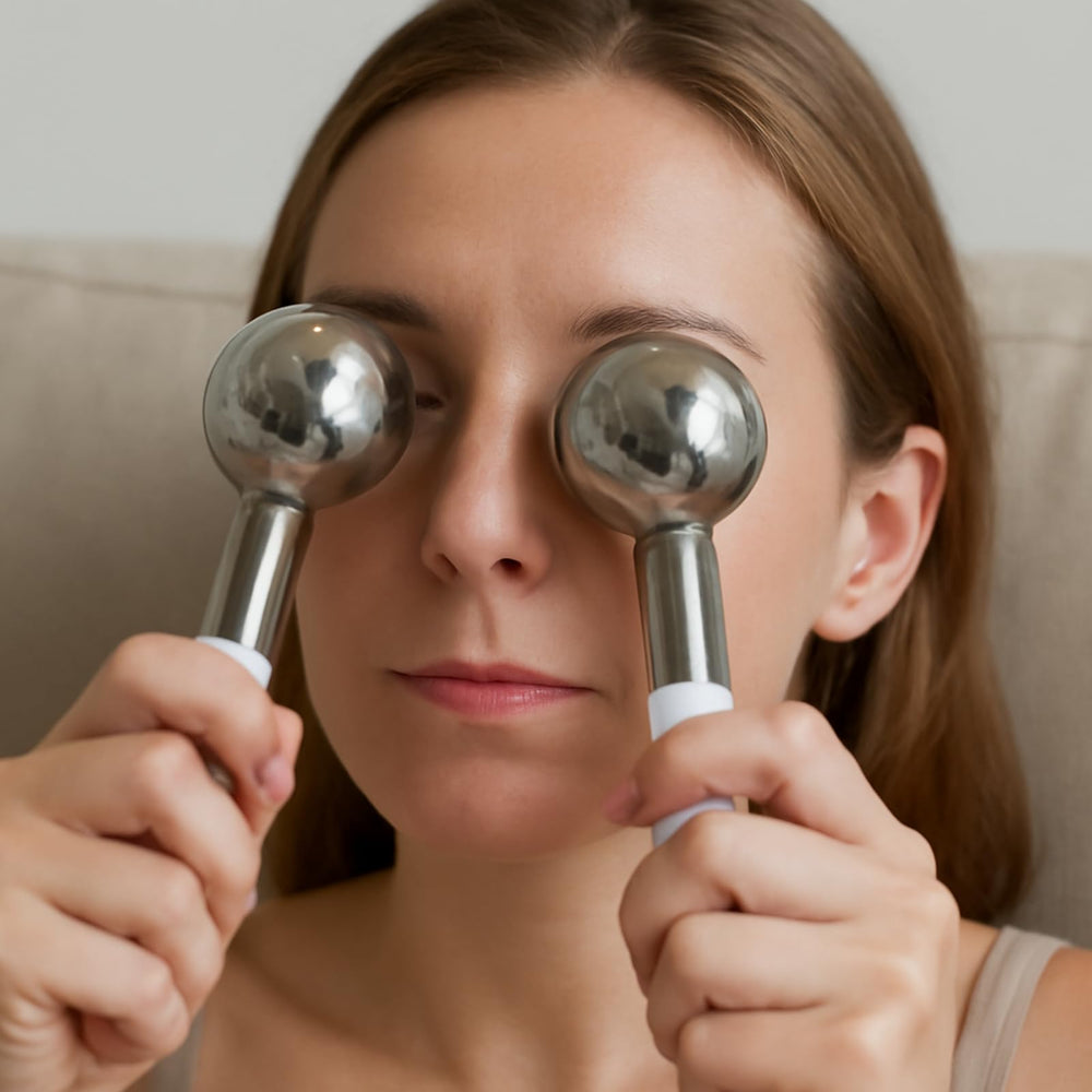 ZminRN Ice Roller at home spa setup illustrating luxury skincare routine.