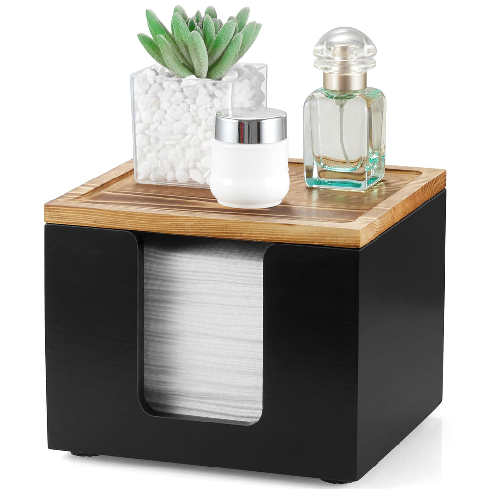 ZMZKKLL disposable face towel holder box with wood lid for vanity storage