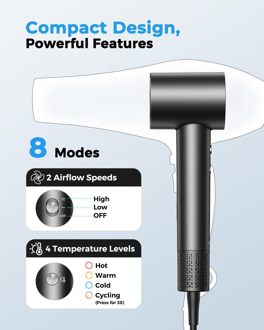 ZMZW four heat settings and two speeds enable customized drying for any hair type