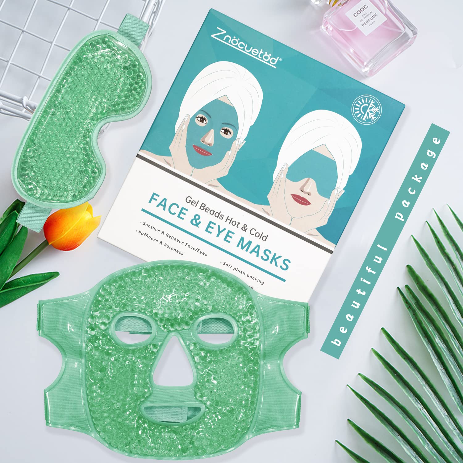 ZNÖCUETÖD cooling ice face mask in green provides redness relief and soothing comfort.