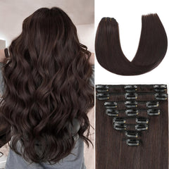 ZNXDJXE dark brown clip-in extensions pack for instant natural fullness.