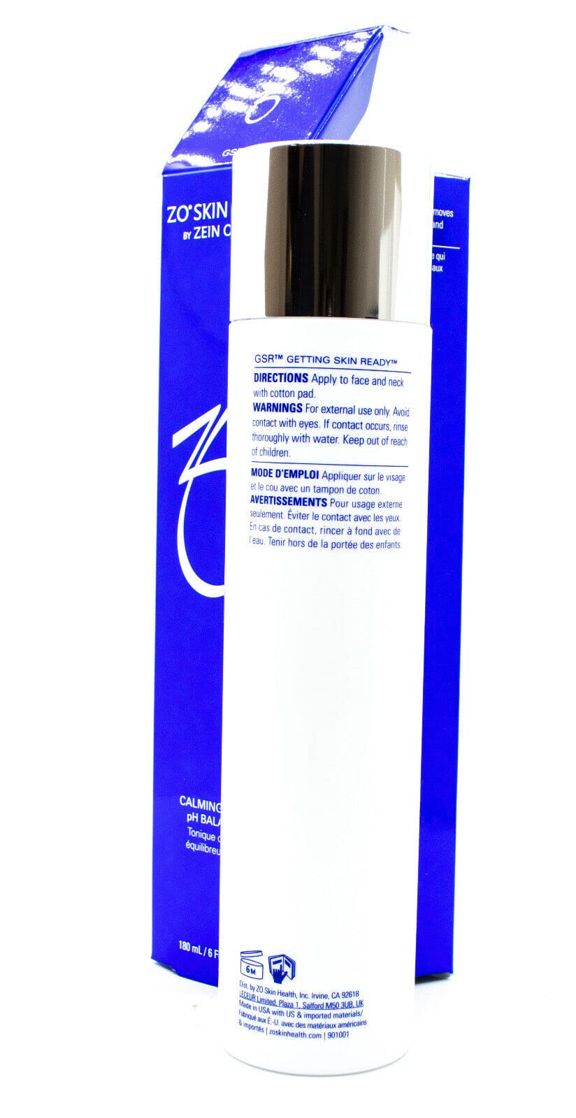 ZO Skin Health Calming Toner ingredients label – witch hazel and hyaluronic acid for soothing hydration