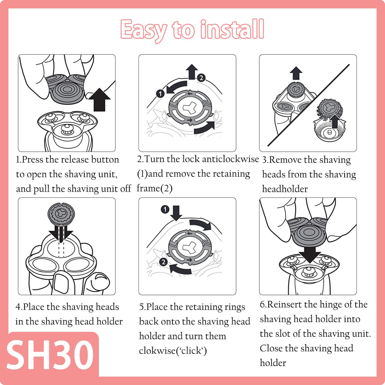 Zoasod SH30 replacement heads six-pack delivers durable blades for consistent performance.