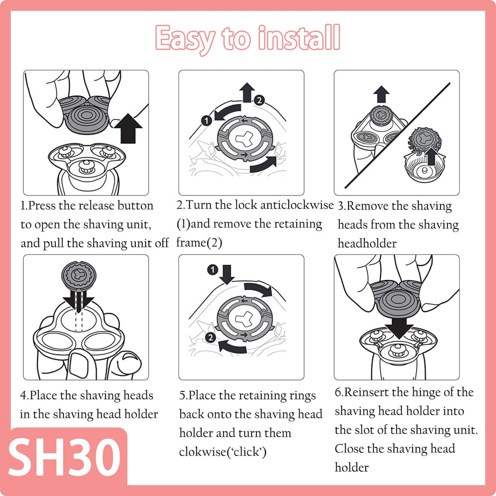Zoasod SH30 replacement heads six-pack delivers durable blades for consistent performance.