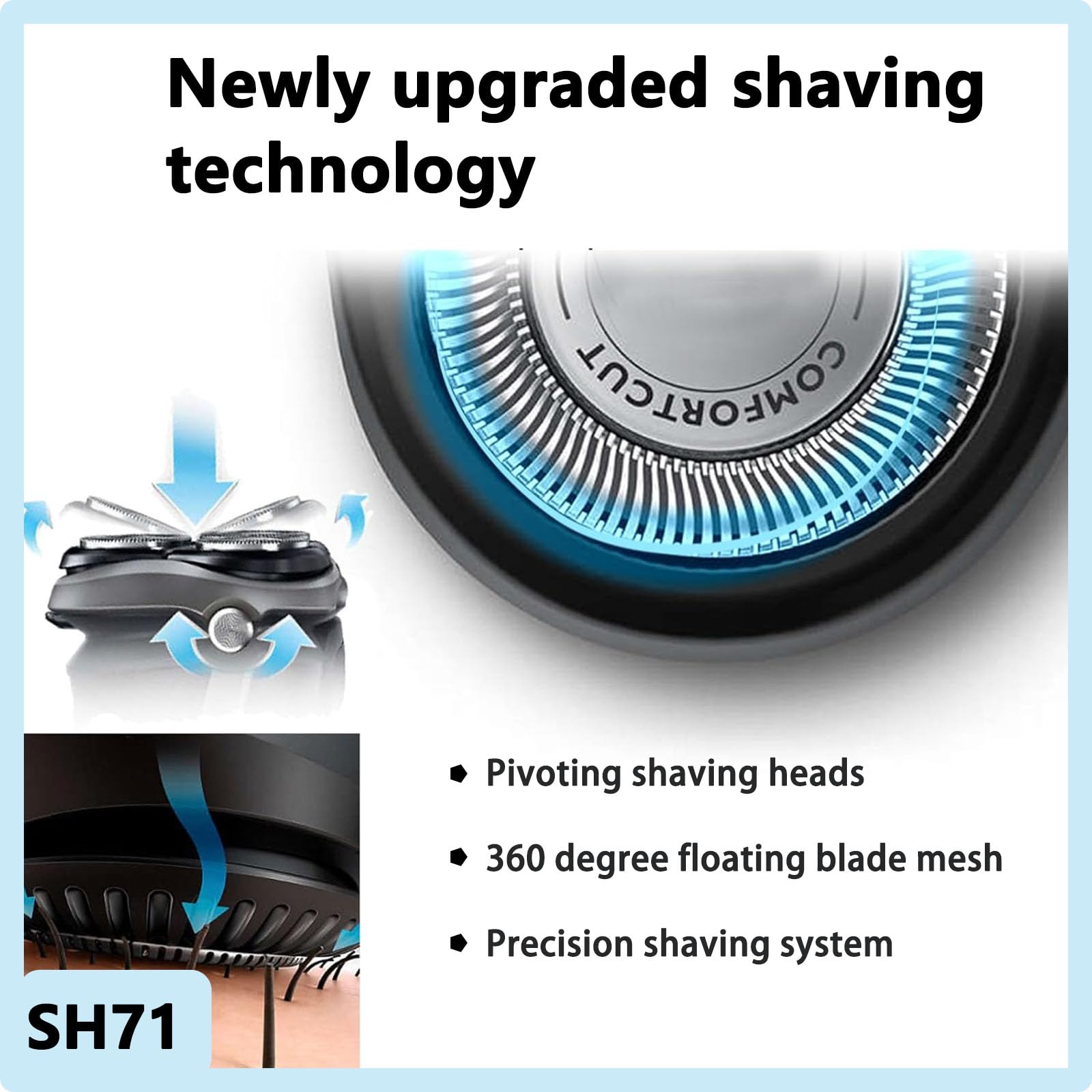 Zoasod SH71 blades close-up showing stainless steel double-layer blades for a smoother shave.