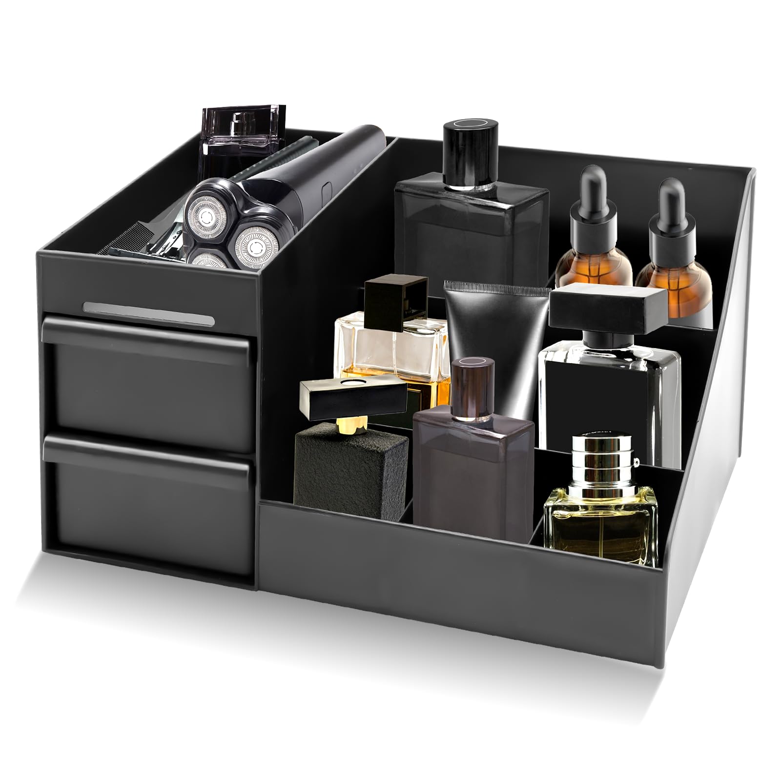 ZOCONE Cologne Organizer front view shows organized fragrance storage on a clean dresser.