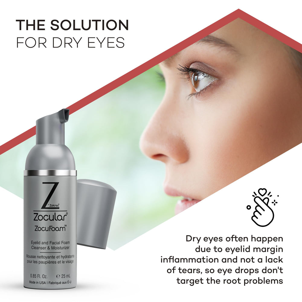 Zocular ZocuFoam being applied to eyelids during daily routine.
