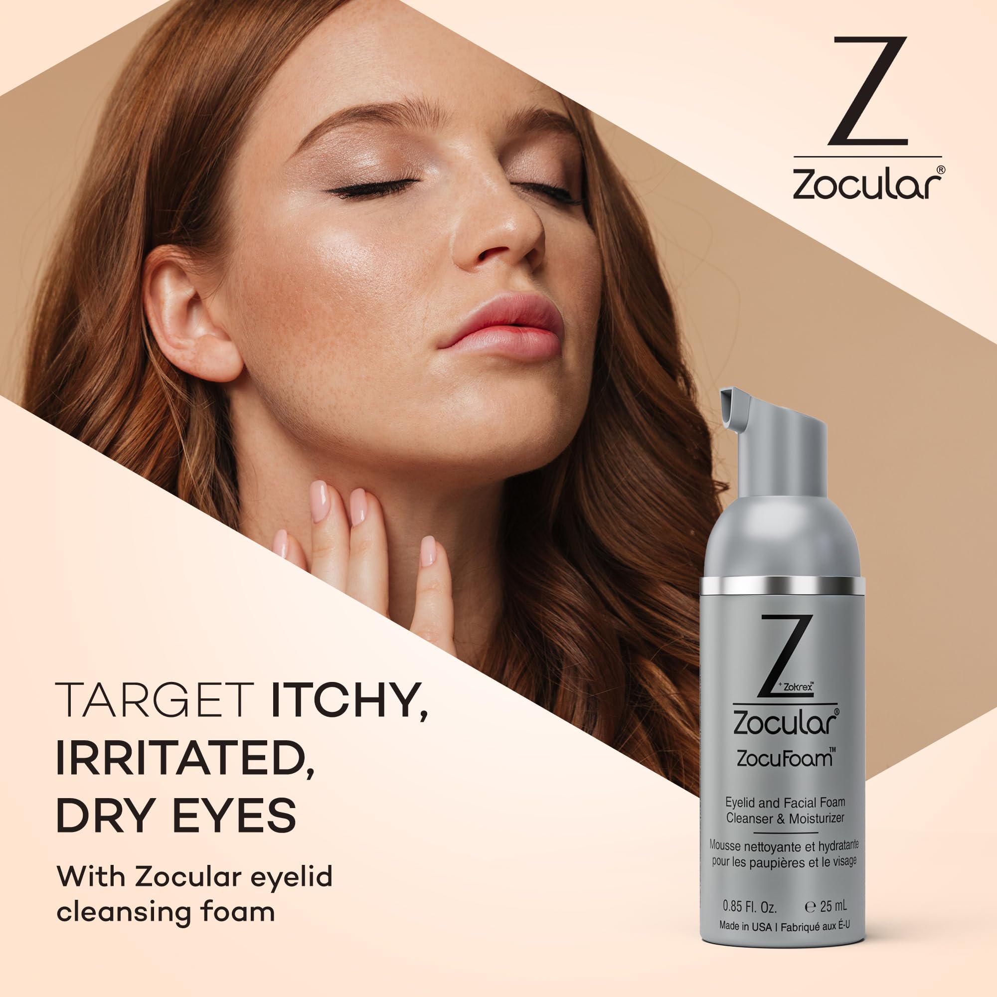 Zocular ZocuFoam in action foaming on skin for a thorough eyelid scrub.