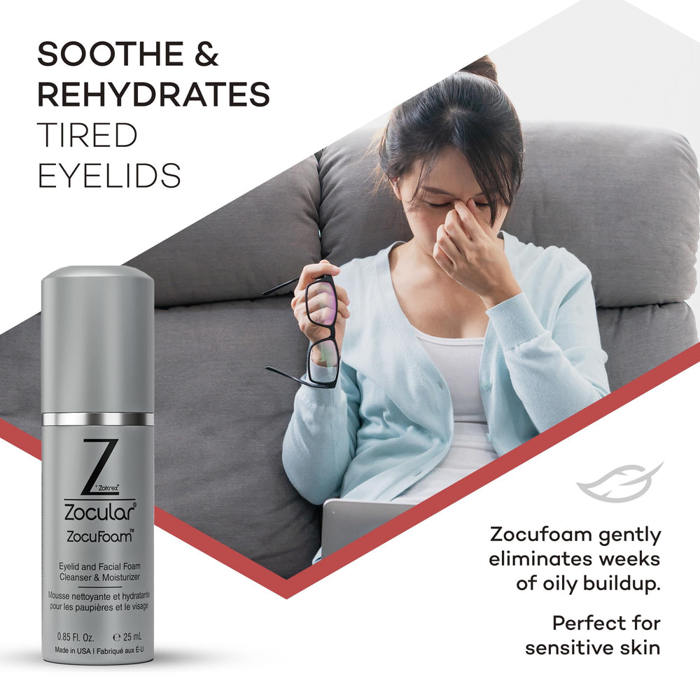 Zocular ZocuFoam pump-dispense delivers a gentle foam cleanse.