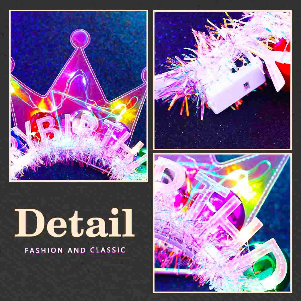 Zoestar light-up birthday crown headband colorful glow enhances birthday celebrations.
